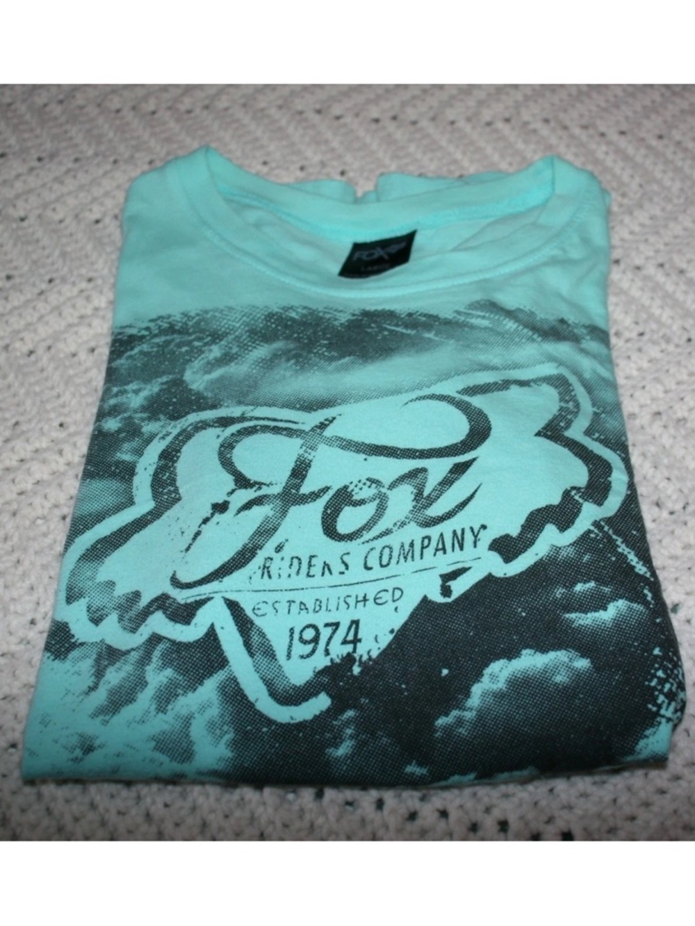Vintage Fox Riders Company Teal Graphic teens Shirt awesome graphics size large